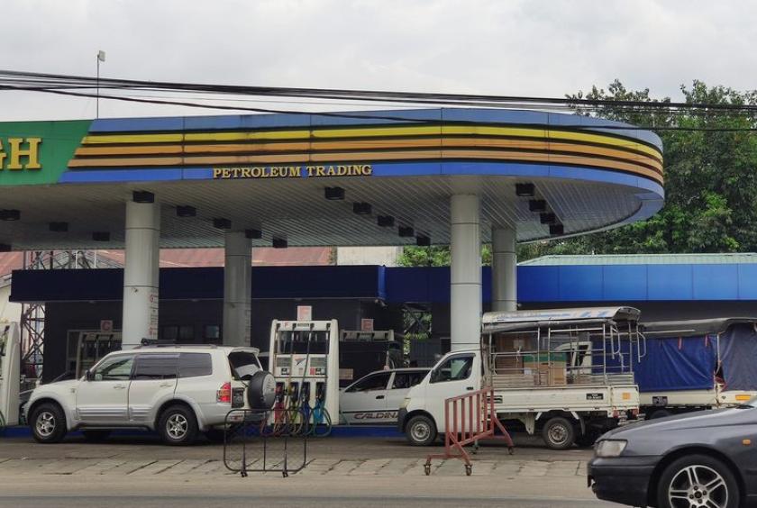 Vehicles have to line up at some petrol stations in Yangon Eleven