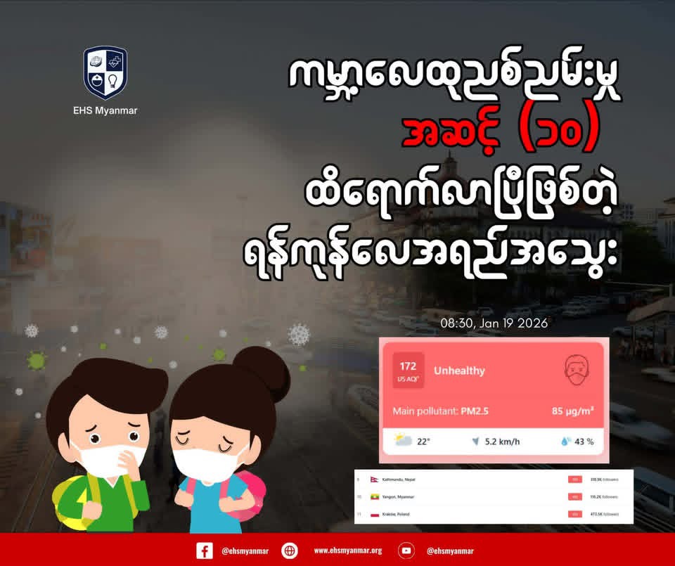 Yangon Air Quality Stays at Unhealthy Red Level for Four Consecutive Days