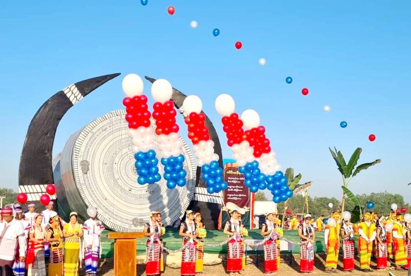 Unveiling the Kayin National Symbol Frog Drum and buffalo horn held in ...