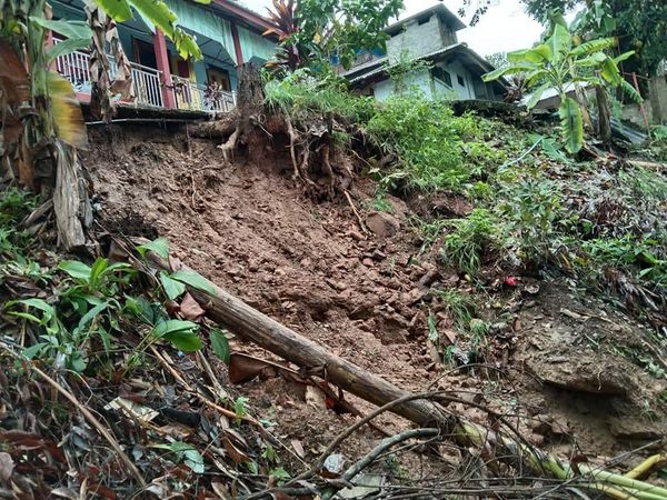 Heavy rain triggers landslide beside monastery near Mya Thabeik Taung Pagoda in Thaton