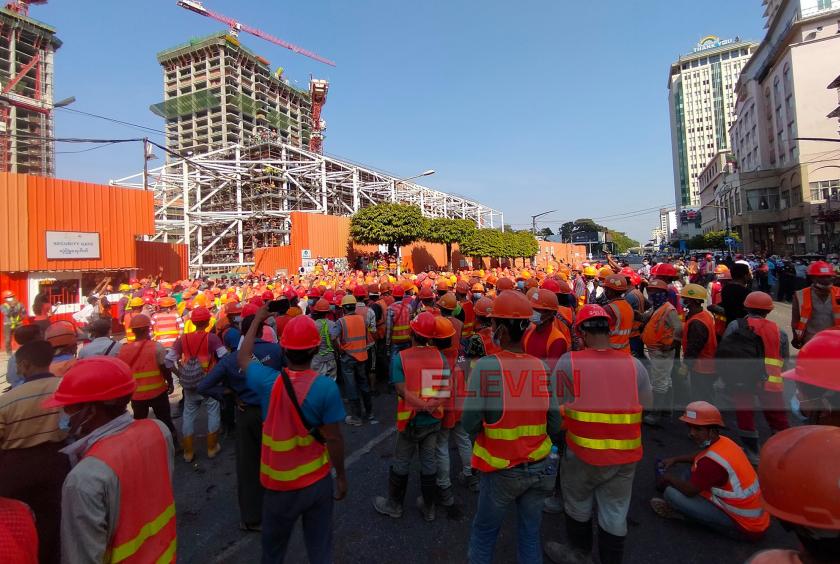 BYMA Myanmar construction workers protest against unpaid wages