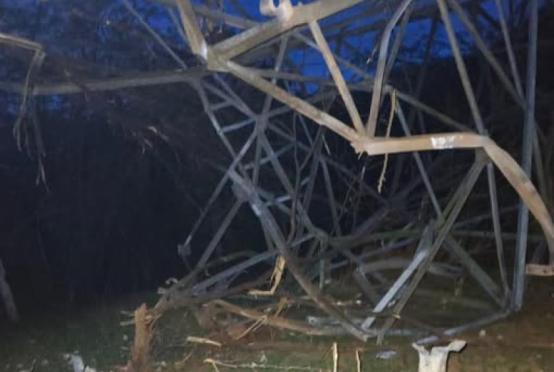 Photo: Pakokku Electricity Office – A transmission tower damaged in the reported explosion.