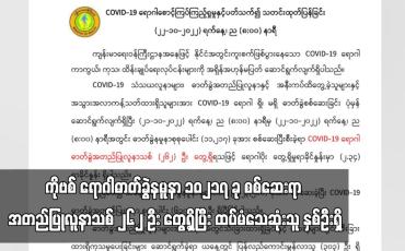 Embedded thumbnail for COVID-19 ရောဂါဓာတ်ခွဲနမူနာ ၁၀၂၁၇ ခု စစ်ဆေးရာ အတည်ပြုလူနာသစ် ၂၆၂ ဦး တွေ့ရှိ