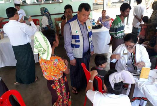 Medical staff seen at the clinic in Rakhine State