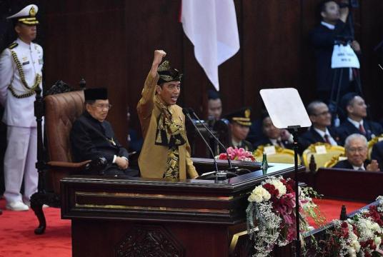 President Joko Widodo, seen here delivering a speech in Parliament on Aug 16, was one of only two contenders in the bitterly fought elections in 2014 and this year. Indonesia's restrictive election law has been blamed for the low number of candidates in presidential elections. PHOTO: REUTERS