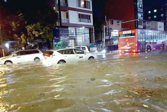 Flood occurs in Tamwe Township due to torrential rain hit yesterday night (Photo-Myo Tun)