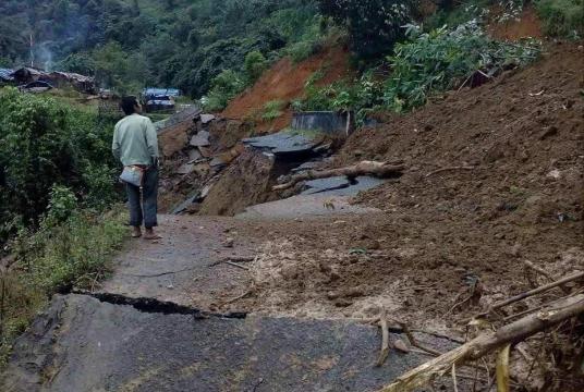 A bridge collapsed with the soils due to the landslide occurred on Winemaw-Kanpaike Road