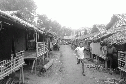 IDP huts being constructed in the compound of Lanma monastery in Buthidaung Township (Photo-Khine Zaw)