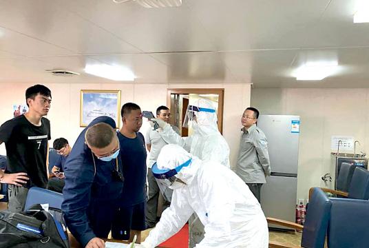 Medical checkups being conducted on crew members and researchers onboard the Chinese research vessel (Dr.Nyan Htet Lwin Fb)