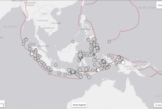 Data from the United States Geological Survey (USGS) shows that from Jan. 1 to Dec. 24, 2018, Indonesia experienced 221 earthquakes measuring more than magnitude 5. (USGS/File)