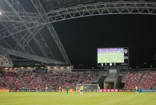 Brazil playing Senegal in a friendly at the 55,000-capacity National Stadium in Kallang on Oct 10, 2019. World Cup stadiums are required to seat at least 60,000 fans for the semi-finals and 80,000 for the opening match and final.ST PHOTO: JASON QUAH