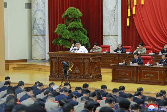 North Korean leader Kim Jong-un is shown speaking at the ruling party`s plenary session in an image released by North Korea`s statement media on Tuesday. (Yonhap)