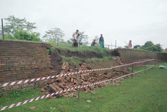Eastern city wall in Sri Ksetra, Pyi Township, had been damaged due to heavy rain.