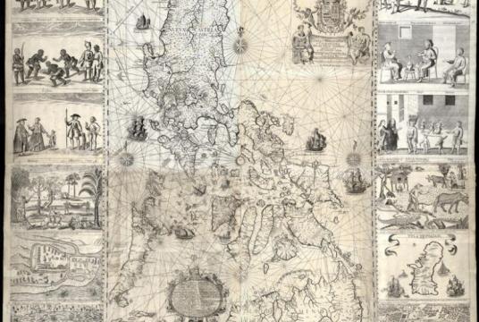 A copy of the map, first published in 1734 by the Jesuit cartographer Pedro Murillo Velarde. It was among 270 maps presented to a five-man arbitration tribunal to back the Philippines’ rights to parts of the South China Sea that China was also claiming. Less than a dozen copies exist today.PHOTO: US LIBRARY OF CONGRESS