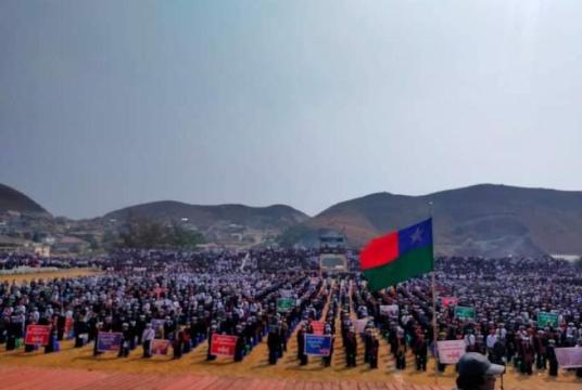 Pa-O people protested at the Pa-O National Comprehensive Development field in Taunggyi City on March 15. (Photo - Pa-O History & Heritage)