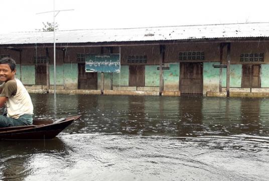A primary school closed due to the flood in Bago.