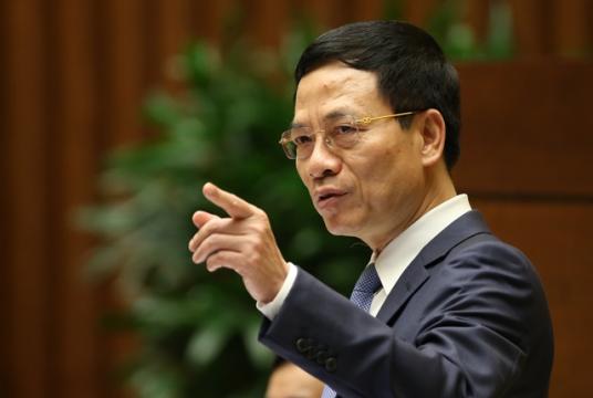 Minister of Information and Communications Nguyễn Mạnh Hùng in the National Assembly hearing on Friday morning. — VNA/VNS Photo