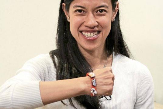 Standing tall: Nicol posing with an #AnakAnakMalaysia Walk 2019 wristband.