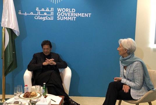 Prime Minister Imran Khan in a meeting with IMF chief Christine Lagarde in Dubai on Sunday. — Photo courtesy Christine Lagarde's Twitter account