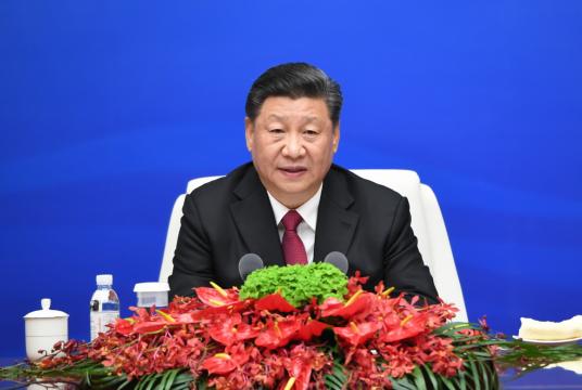 President and Central Military Commission Chairman Xi Jinping holds a group meeting with the heads of foreign delegations invited to the multinational naval events marking the 70th anniversary of the founding of the Chinese People's Liberation Army Navy in Qingdao, East China's Shandong province, on April 23, 2019. [Photo/Xinhua]