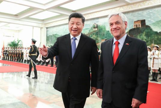 President Xi Jinping holds a welcoming ceremony for Chilean President Sebastian Pinera in the Great Hall of the People in Beijing on Wednesday. Feng Yongbin/China Daily