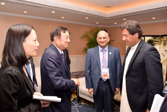Prime Minister Imran Khan meeting Huawei CEO Ren Zhengfei in Beijing on April 28. — Ministry of Planning