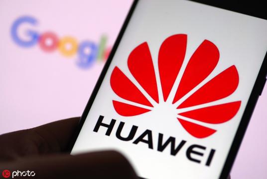 Photo shows the logos of Huawei and Google, file photo. [Photo/IC]
