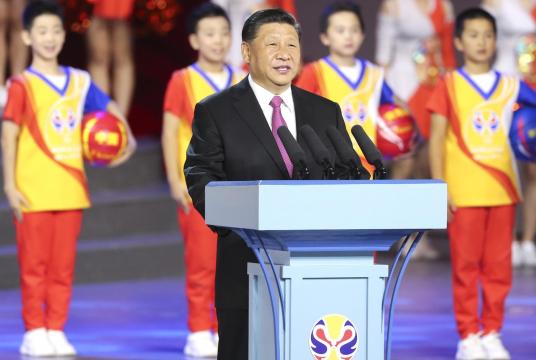 President Xi Jinping announces the opening of the FIBA Basketball World Cup 2019 when attending the opening ceremony of the tournament in Beijing on Friday night. [Photo by Feng Yongbin/China Daily] 