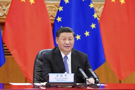 President Xi Jinping talks with European Council President Charles Michel and European Commission President Ursula von der Leyen in a videoconference in Beijing on June 22, 2020. [Photo/Xinhua] 
