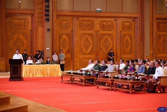  Union Minister for International Cooperation U Kyaw Tin gave briefings on the recent developments in the international arena with regard to Myanmar. (Photo-Myanmar President Office)
