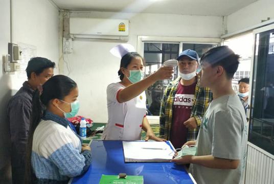 Thermal screening at Myawady border camp.