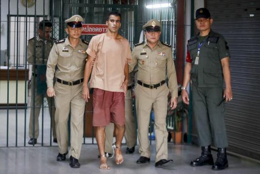 File photo : Bahraini soccer player with Australian refugee status Hakeem Al-Araibi (C) walks while escorted by Thai prison officers following an extradition hearing at the Criminal Court in Bangkok, Thailand, 04 February 2019. EPA-EFE