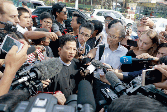 Media raised questions to lawyer Than Zaw Aung. (Photo-Kyi Naing). 