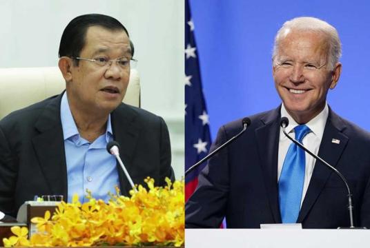 A combination photo of Prime Minister Hun Sen and US President Joe Biden. SPM, POTUS VIA TWITTER