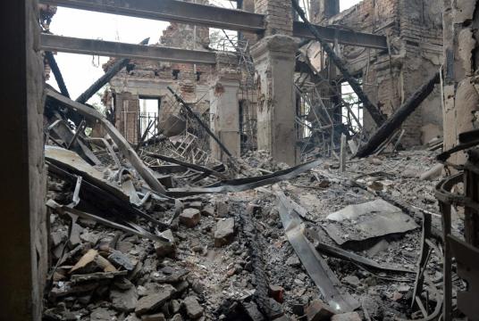 A school destroyed as a result of a fight in Kharkiv on Feb 28, 2022. PHOTO: AFP