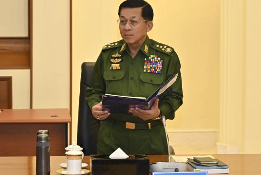 In this provided by The Myanmar Military True News Information Team on Jan. 31, 2024, Senior Gen. PHOTO: THE MYANMAR MILITARY TRUE NEWS INFORMATION TEAM VIA AP
