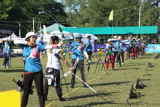 Archers are in a process of participating in archery competition. (Kaung Htet Aung)