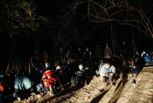 Some Myanmar citizens seen after being arrested for illegal entry to Thailand. 
