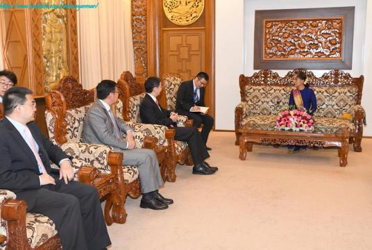 State Counsellor Aung San Suu Kyi discusses China’s continued assistance with Mr Sun Guoxiang.