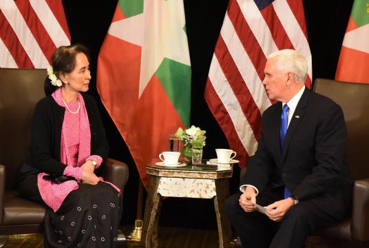 State Counsellor holds talks with US Vice President Mr. Michael Pence in Singapore.