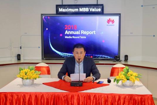 Bob Zhu, deputy general manager of Huawei Myanmar, at a press conference in Yangon