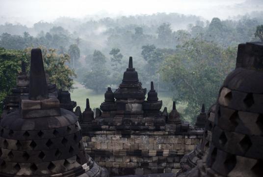 Standing tall: Buddhist stupas are seen at the ancient Borobudur temple in Magelang, Central Java. (AFP/Goh Chai Hin)