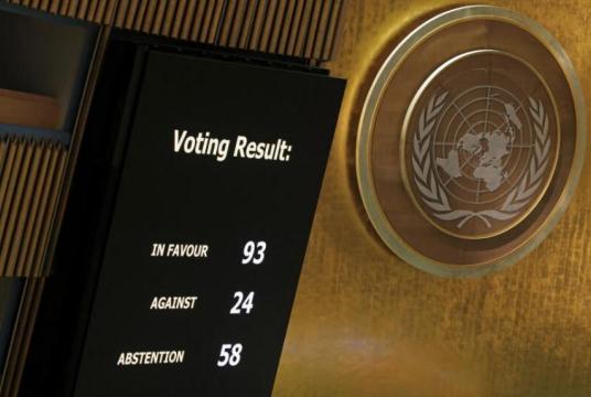 The US-led push garnered 93 votes in favour, while 24 countries voted no and 58 countries abstained. PHOTO: REUTERS