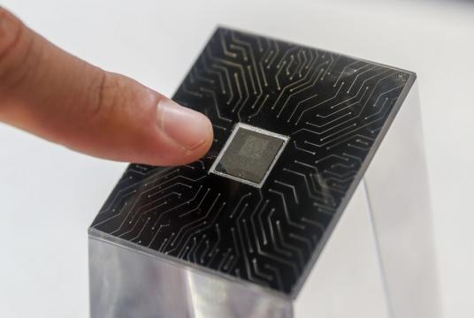 The chip for the BeiDou-3 Navigation Satellite System is seen at the China International Industry Fair in Shanghai, on Sept 15, 2020. [Photo/Xinhua]