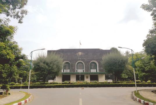 Photo shows the convocation hall of Yangon University. 