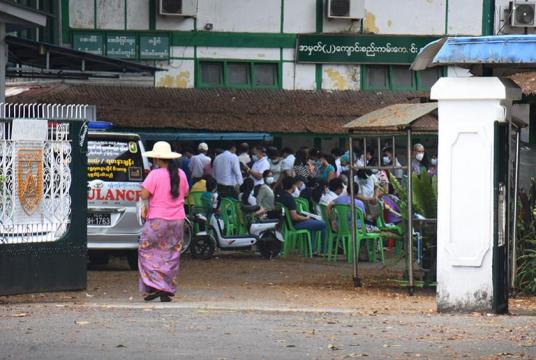 Those seen waiting for second shots of Covid-19 vaccine in Yangon. 