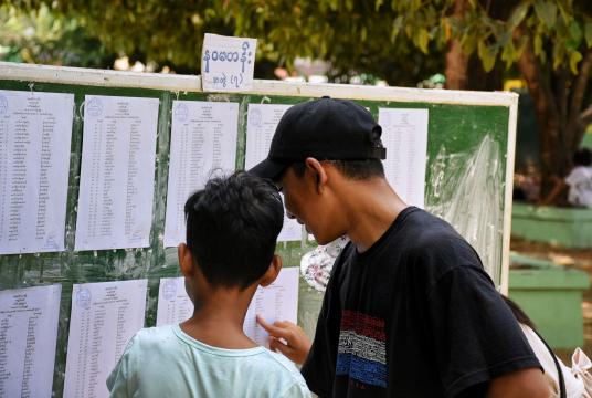Students looking at the exam results (Photo-Nay Won Htet)