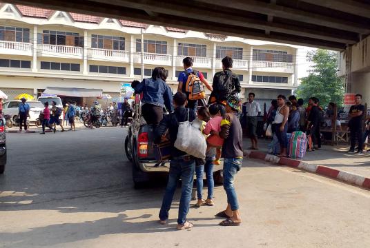 Myanmar migrant workers returned from Thailand in holiday period seen at Myawady