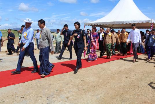 State Counsellor Aung San Suu Kyi, who attended the opening ceremony of solar power plant in Minbu (Photo-Aung Thu Nyein)