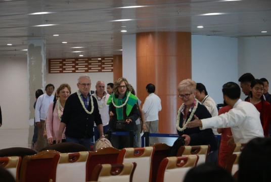 Foreign tourists arrived with Neos Air at Yangon International Airport (Photo-Kyi Naing)